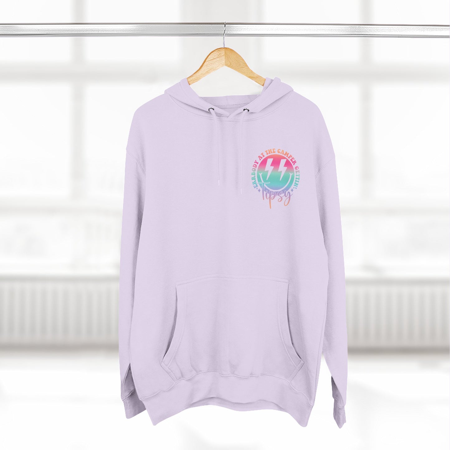 Gettin' Tipsy Camper Hoodie — Retro Pastel Camping Graphic Fleece