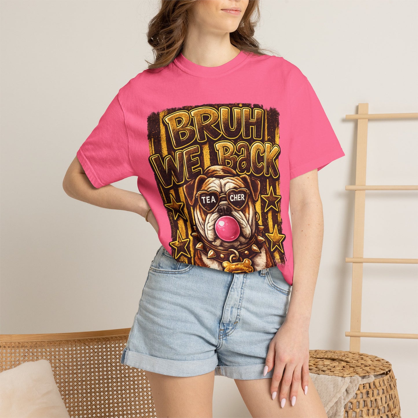 Bruh We Back Bulldog Graphic Tee — Teacher Bubblegum Bulldog T-Shirt
