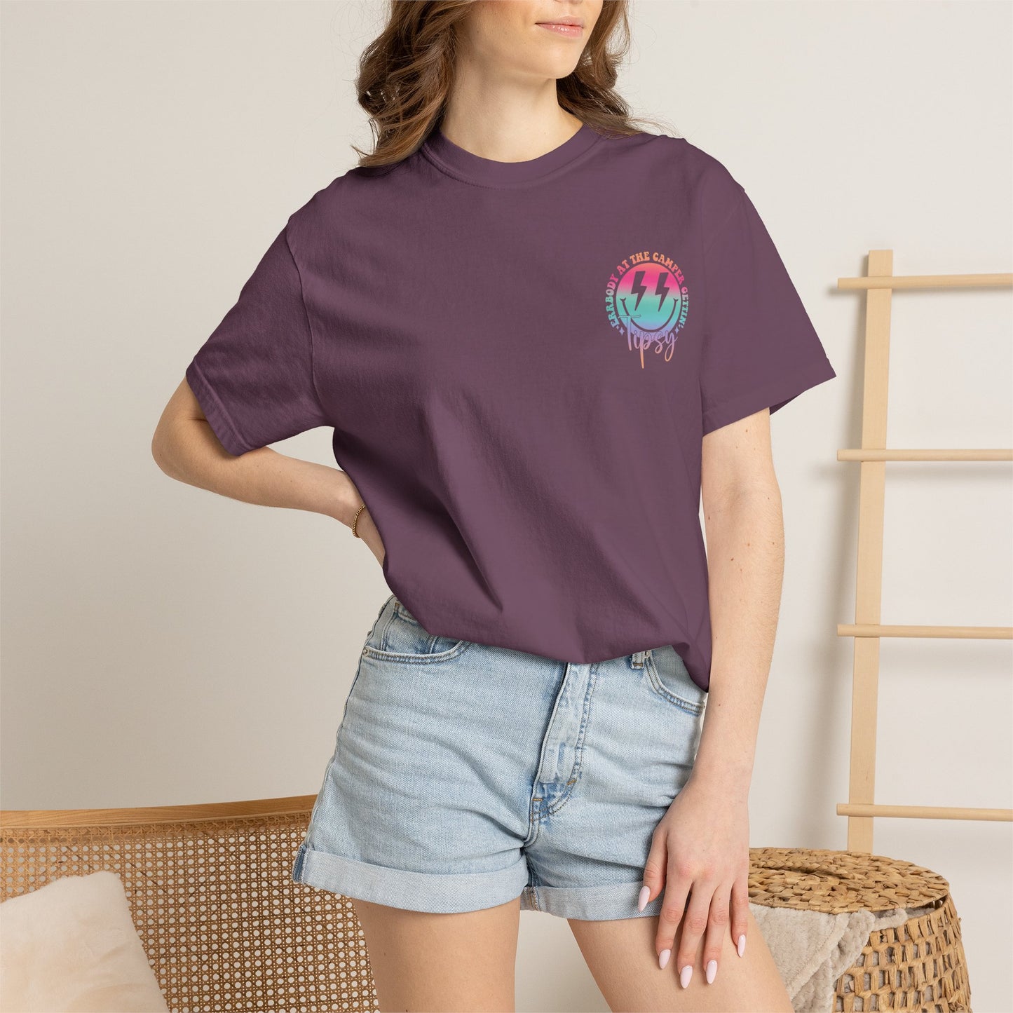 Gettin' Tipsy Camper T-Shirt — Retro Rainbow Camping Tee