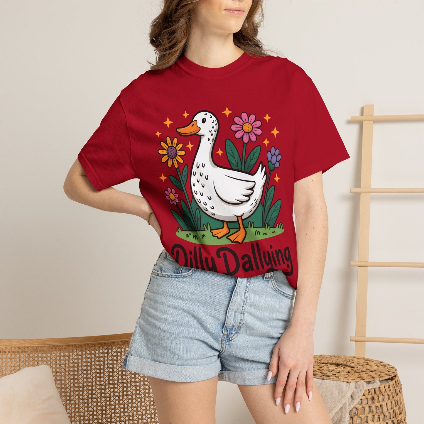 Dilly Dallying Duck T-Shirt — Cute Floral Goose Graphic Tee