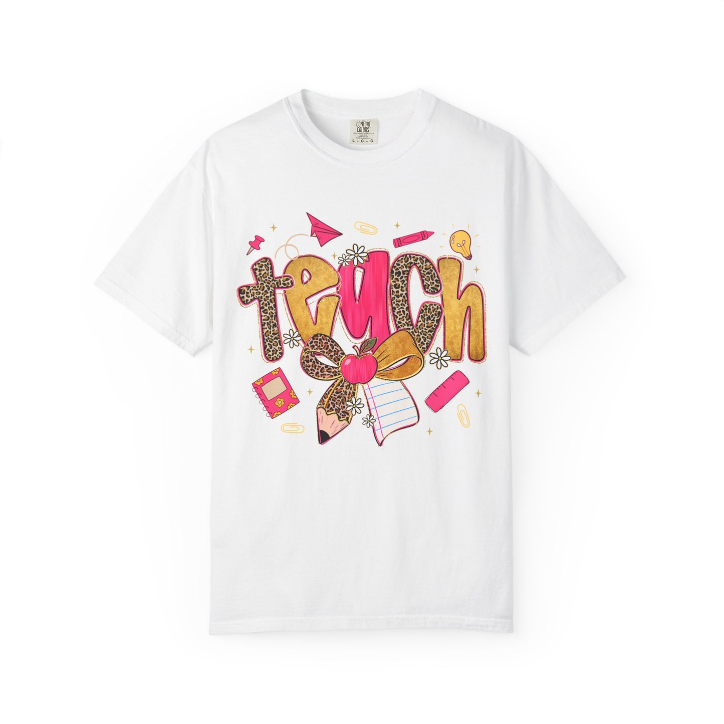 Teacher Graphic T‑Shirt — Colorful 'Teach' School Supplies Design for Educators