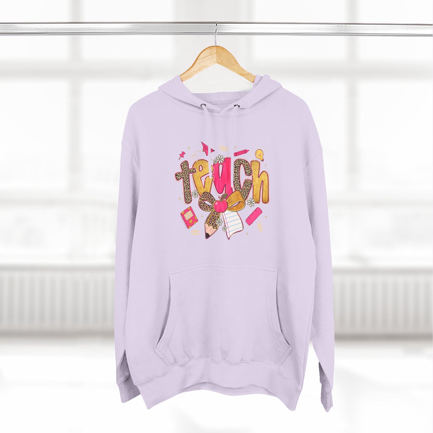 Teacher Cute Graphic Hoodie — "Teach" School Supplies Design