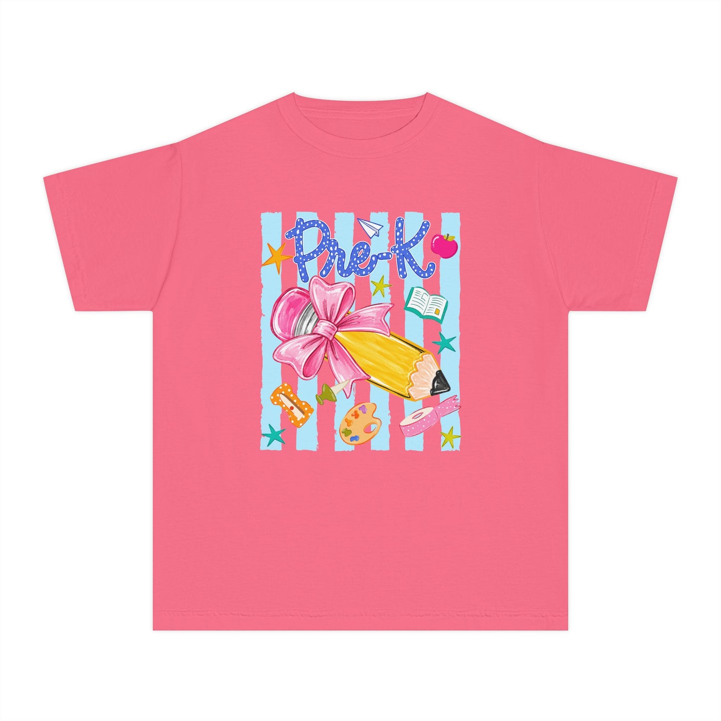 Youth Tee — 'Pre-K' Pencil & Flower Back-to-School Graphic Shirt