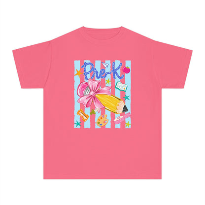 Youth Tee — 'Pre-K' Pencil & Flower Back-to-School Graphic Shirt