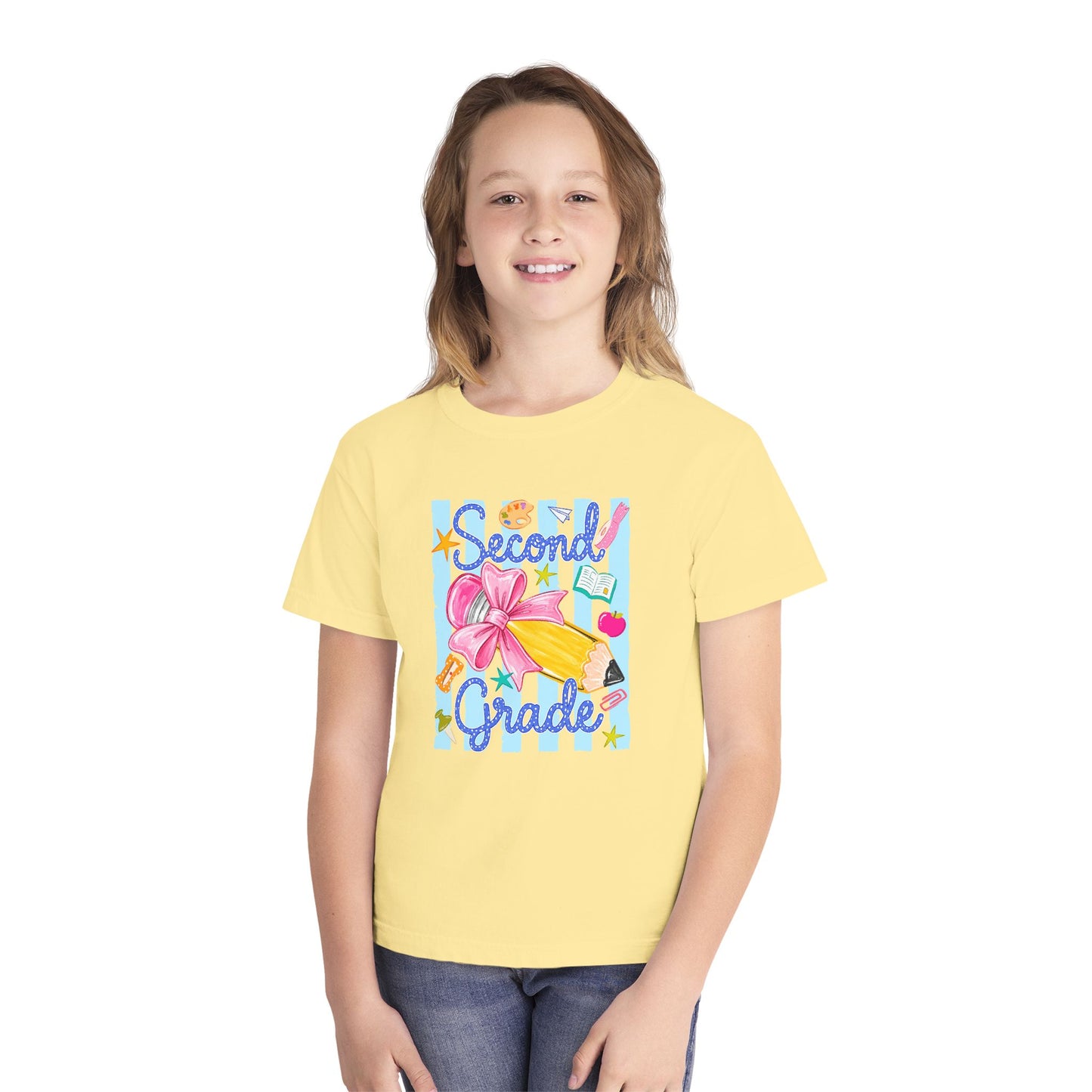 Second Grade Youth Tee — Back-to-School Cute Floral Pencil Design