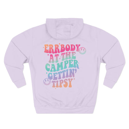 Gettin' Tipsy Camper Hoodie — Retro Pastel Camping Graphic Fleece