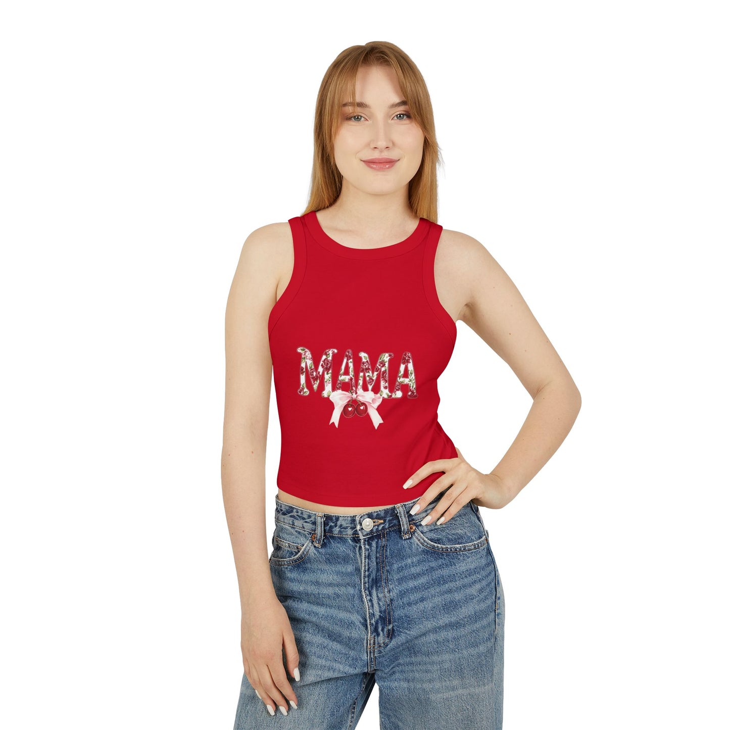 Mama Cherry Floral Racer Tank — Women's Cute Mother's Day Tank Top