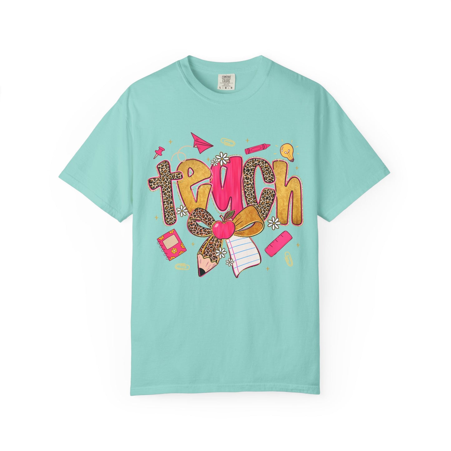 Teacher Graphic T‑Shirt — Colorful 'Teach' School Supplies Design for Educators