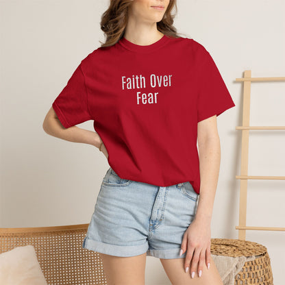 Faith Over Fear Embroidered T-Shirt — Inspirational Christian Tee