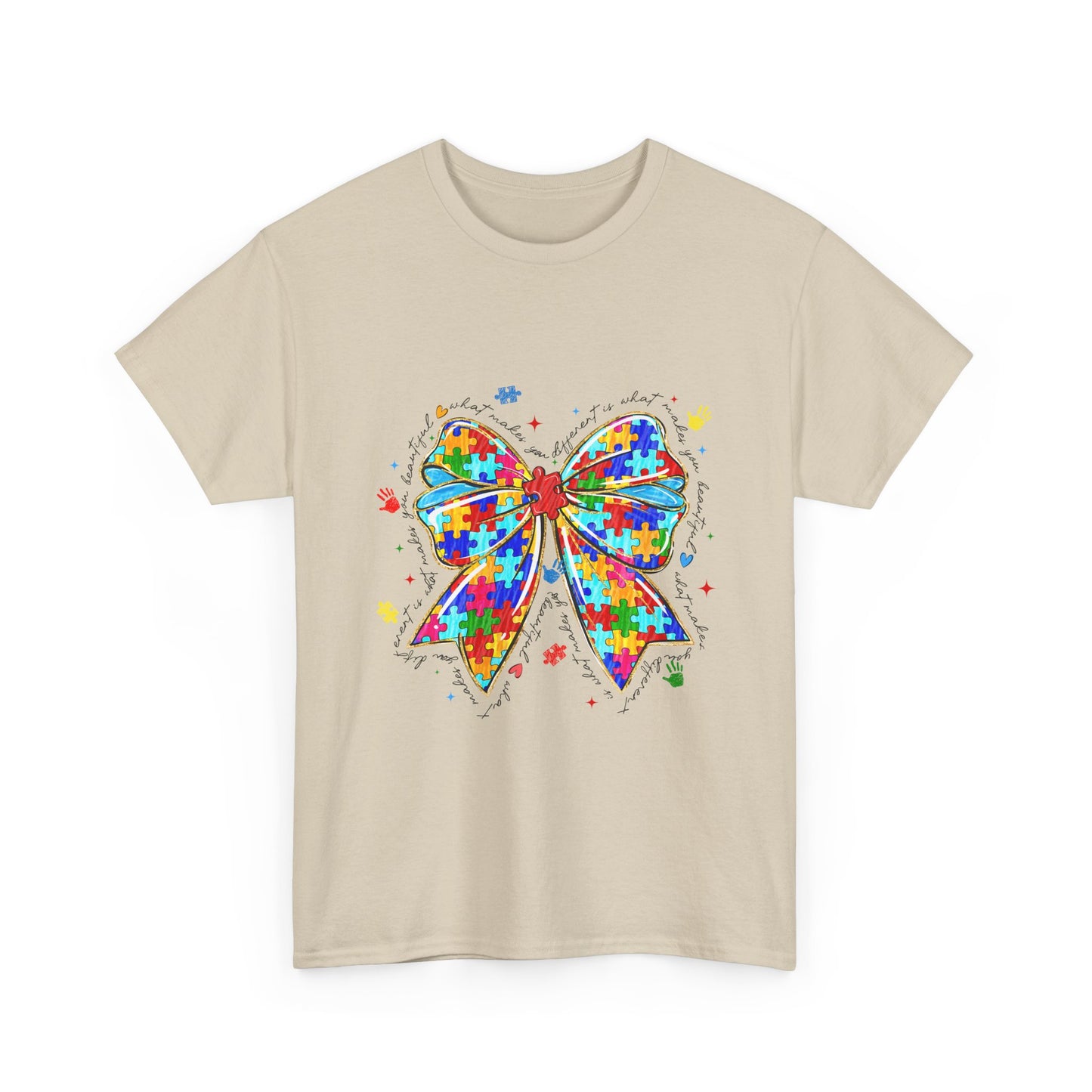 Autism Awareness Puzzle Bow T-Shirt — Colorful Support Ribbon Tee
