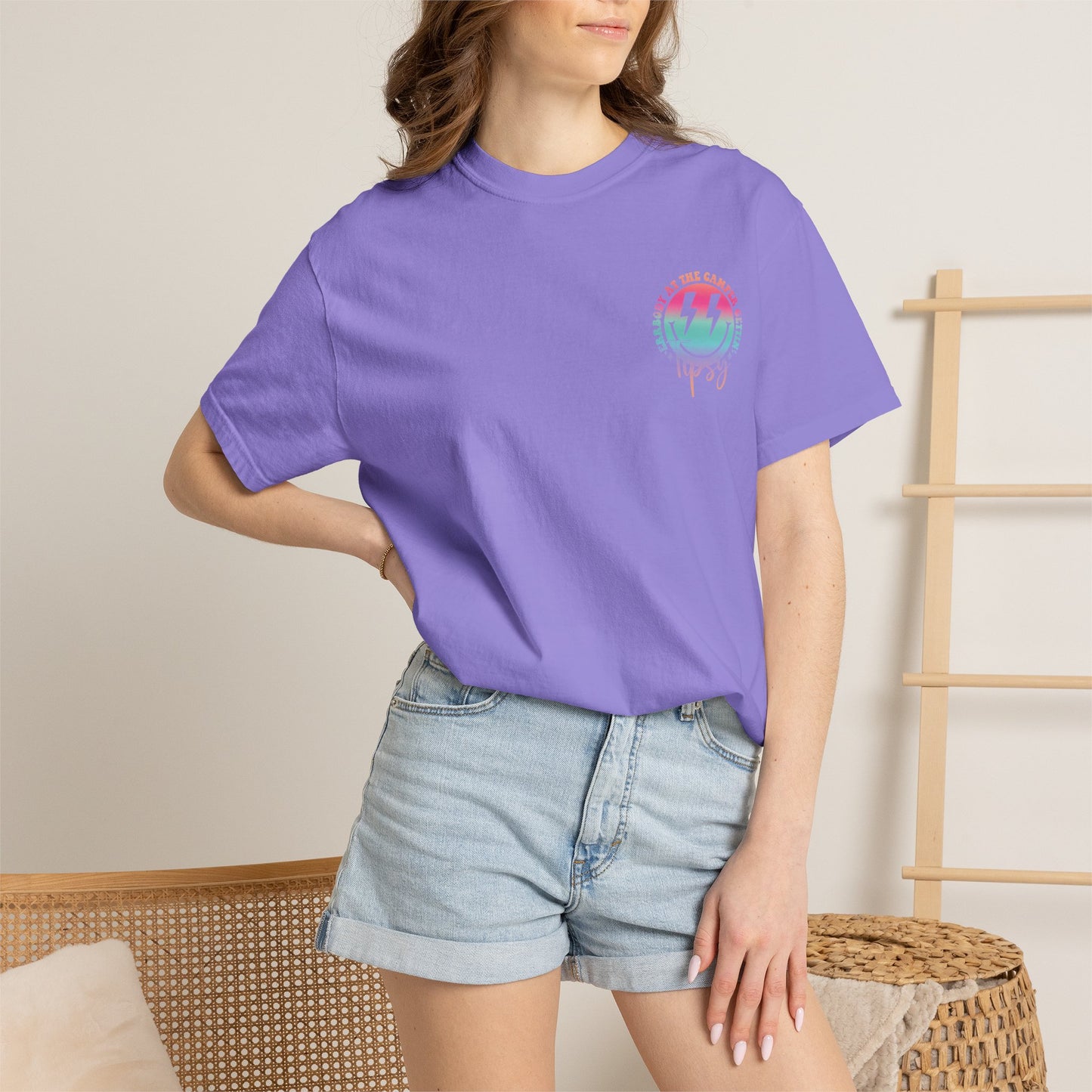 Gettin' Tipsy Camper T-Shirt — Retro Rainbow Camping Tee