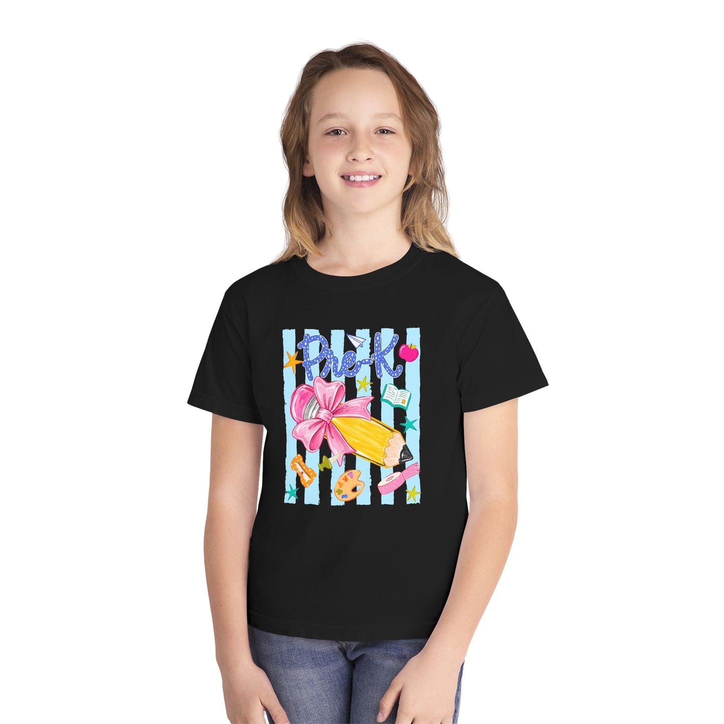 Youth Tee — 'Pre-K' Pencil & Flower Back-to-School Graphic Shirt