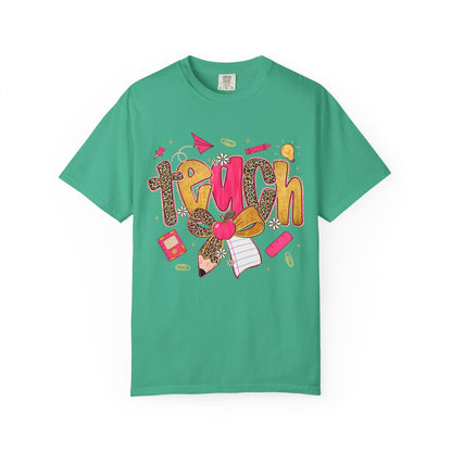 Teacher Graphic T‑Shirt — Colorful 'Teach' School Supplies Design for Educators
