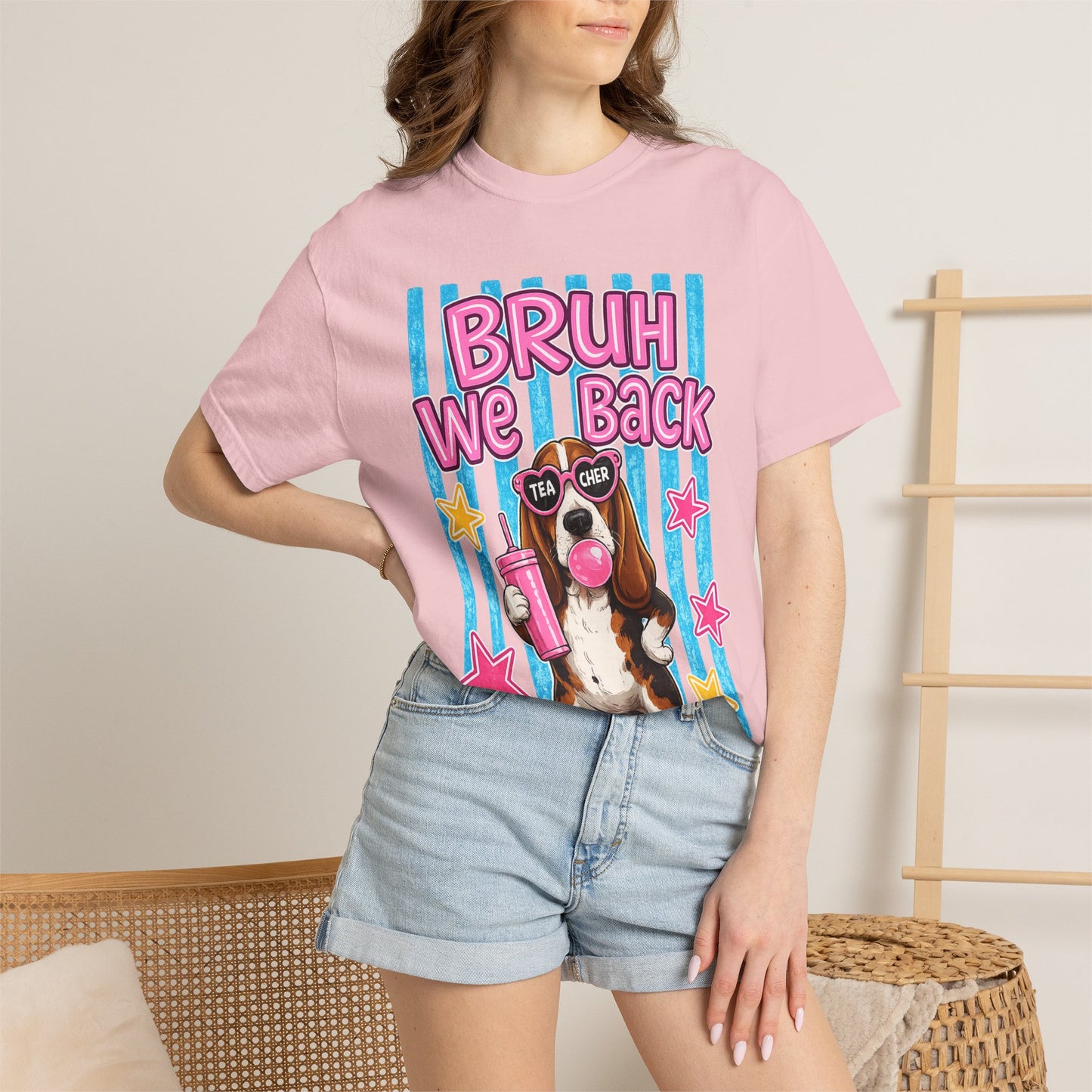 Bruh We Back T-Shirt — Cute Basset Hound Bubblegum Graphic Tee