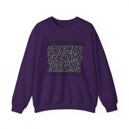 Crewneck Sweatshirt — "Former Teenage Dirtbag" Retro Checkered Graphic