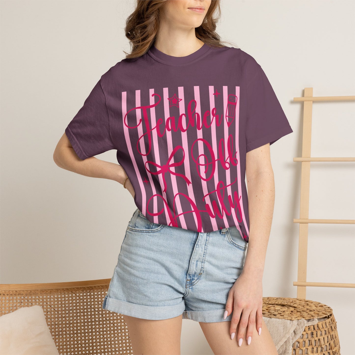 Teacher Off Duty T-Shirt — Pink Script Teacher Appreciation Tee