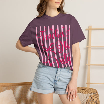 Teacher Off Duty T-Shirt — Pink Script Teacher Appreciation Tee