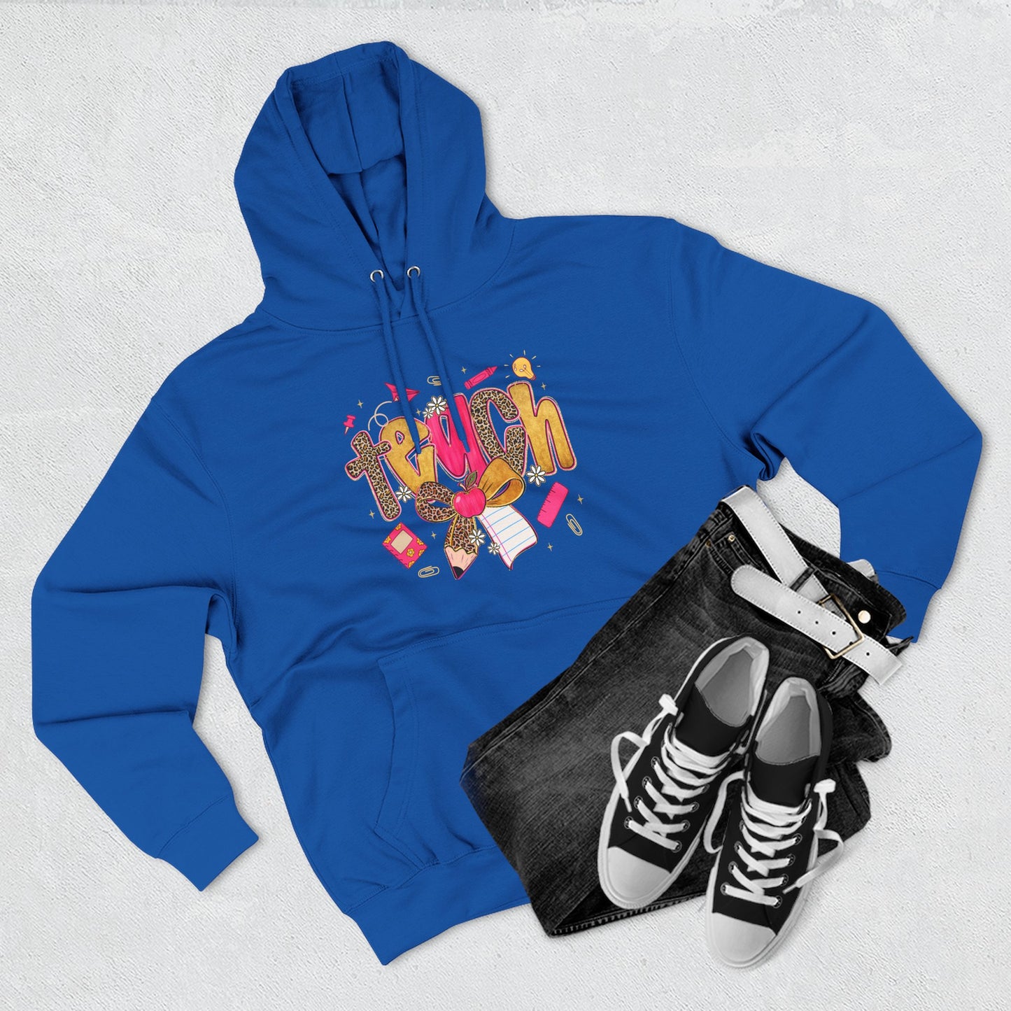 Teacher Cute Graphic Hoodie — "Teach" School Supplies Design