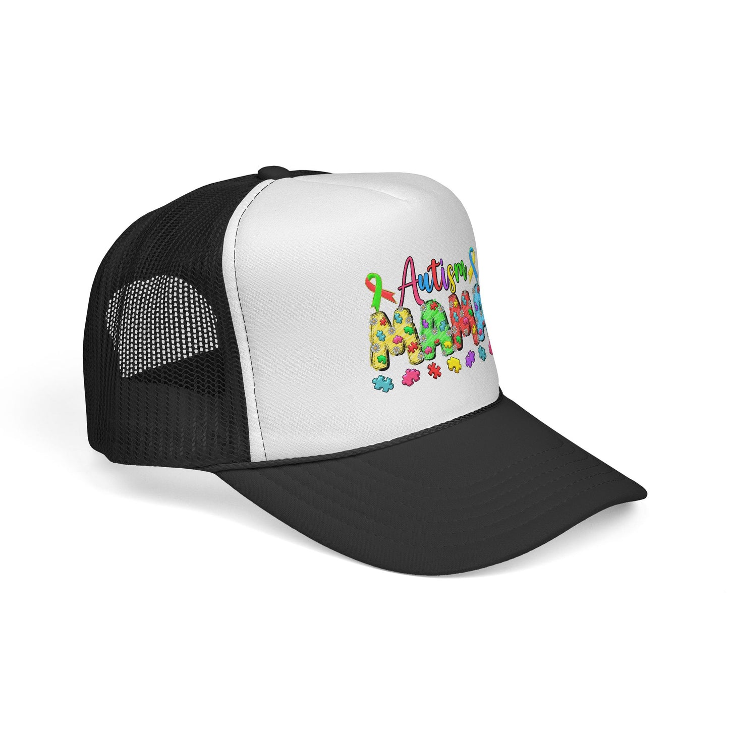 Autism Mama Trucker Hat - Colorful Puzzle Ribbon Support Cap