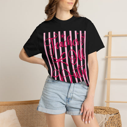 Teacher Off Duty T-Shirt — Pink Script Teacher Appreciation Tee