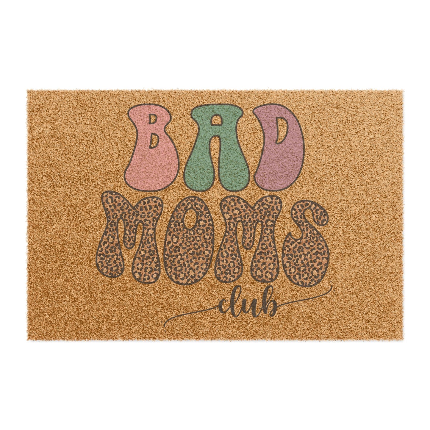 Bad Moms Club Doormat — Retro Leopard Print Welcome Mat for Funny Mom Gifts