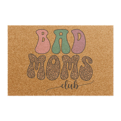 Bad Moms Club Doormat — Retro Leopard Print Welcome Mat for Funny Mom Gifts