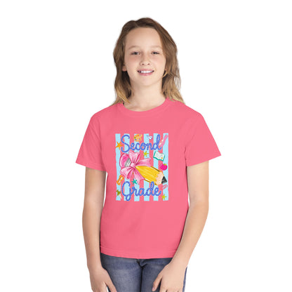 Second Grade Youth Tee — Back-to-School Cute Floral Pencil Design