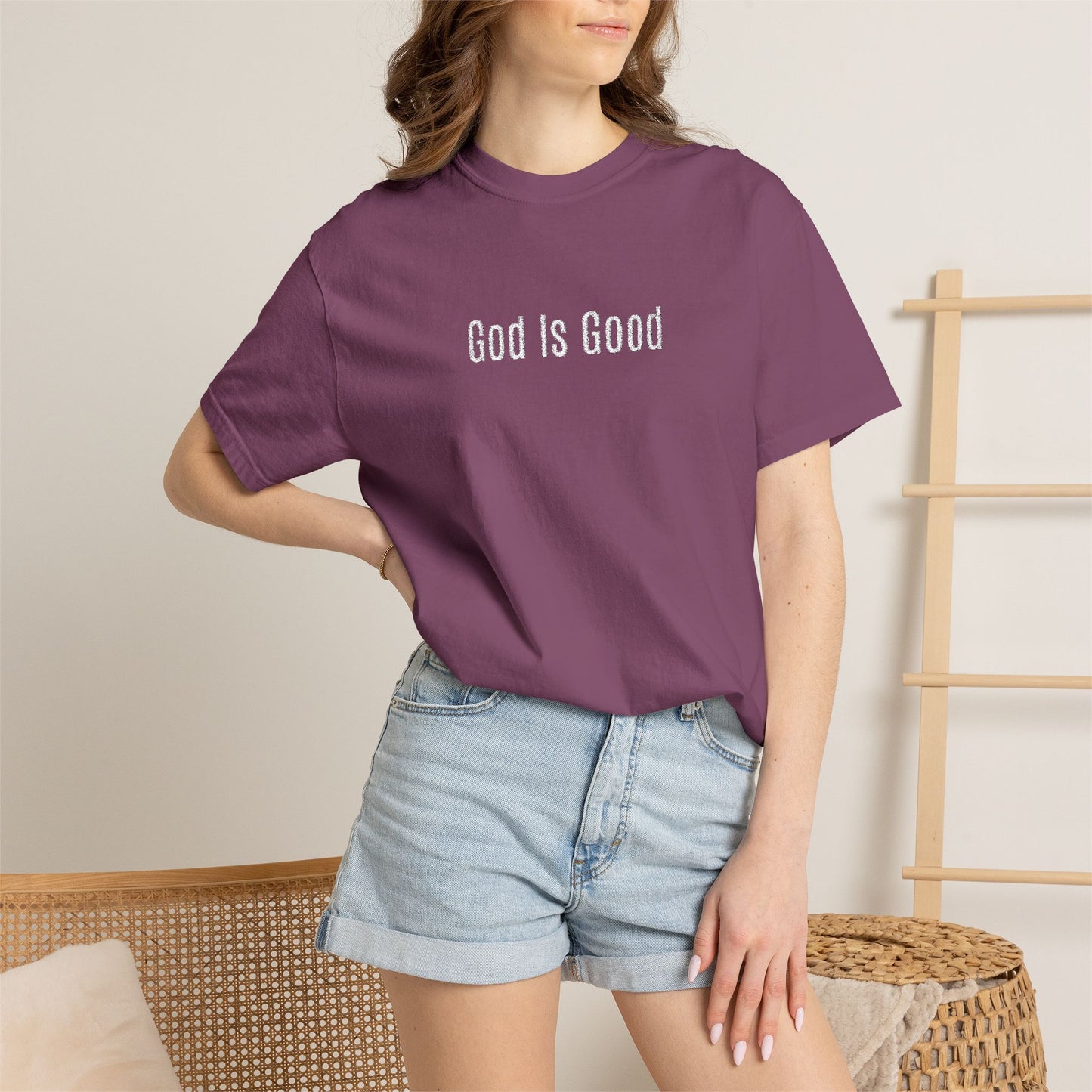 God Is Good Embroidered T-Shirt — Minimal Christian Faith Tee