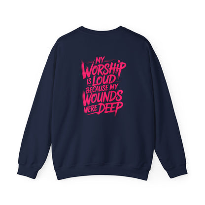 Worship Is Loud Crewneck Sweatshirt — Christian Faith Graphic