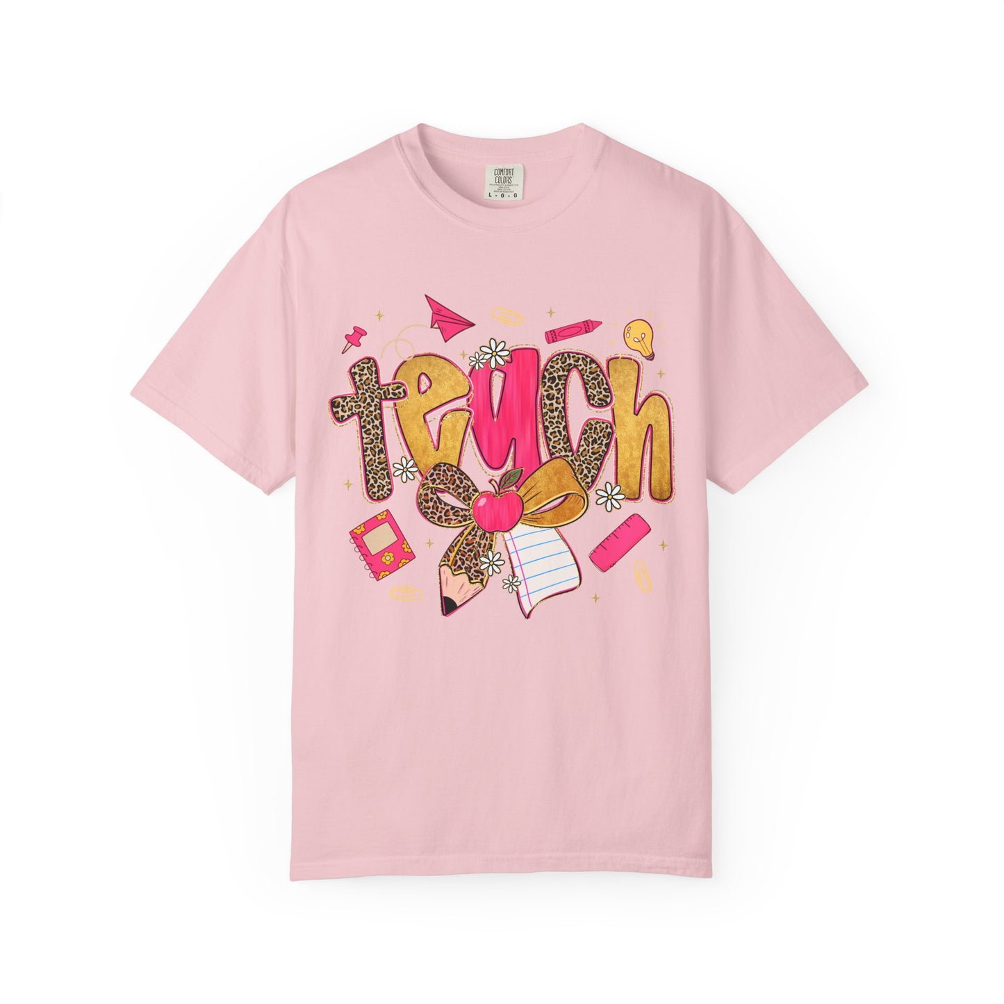 Teacher Graphic T‑Shirt — Colorful 'Teach' School Supplies Design for Educators