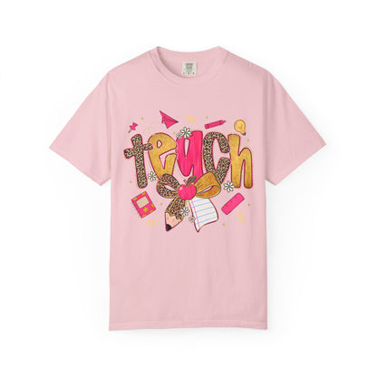 Teacher Graphic T‑Shirt — Colorful 'Teach' School Supplies Design for Educators