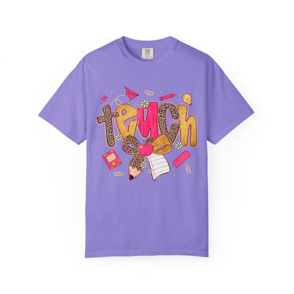 Teacher Graphic T‑Shirt — Colorful 'Teach' School Supplies Design for Educators