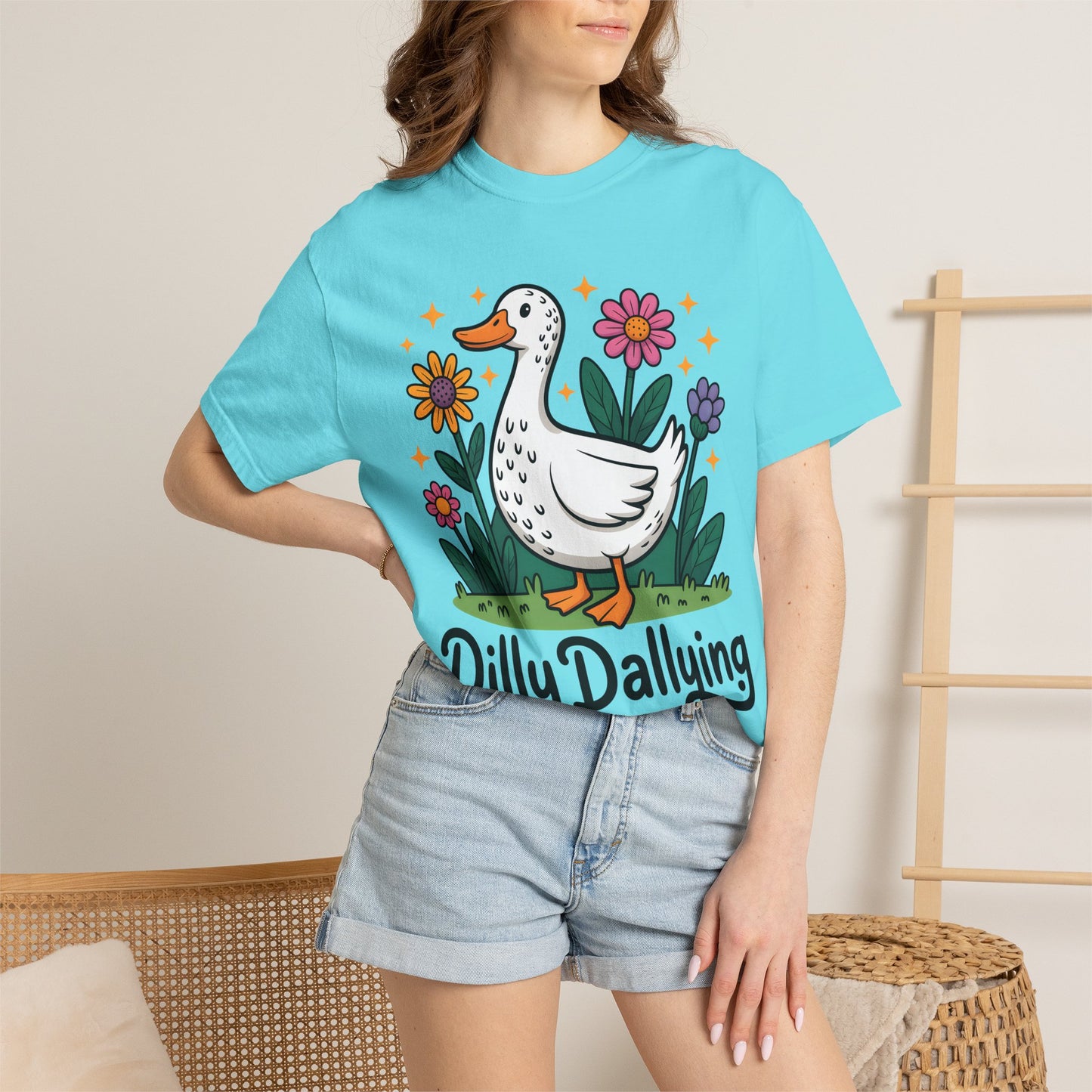 Dilly Dallying Duck T-Shirt — Cute Floral Goose Graphic Tee