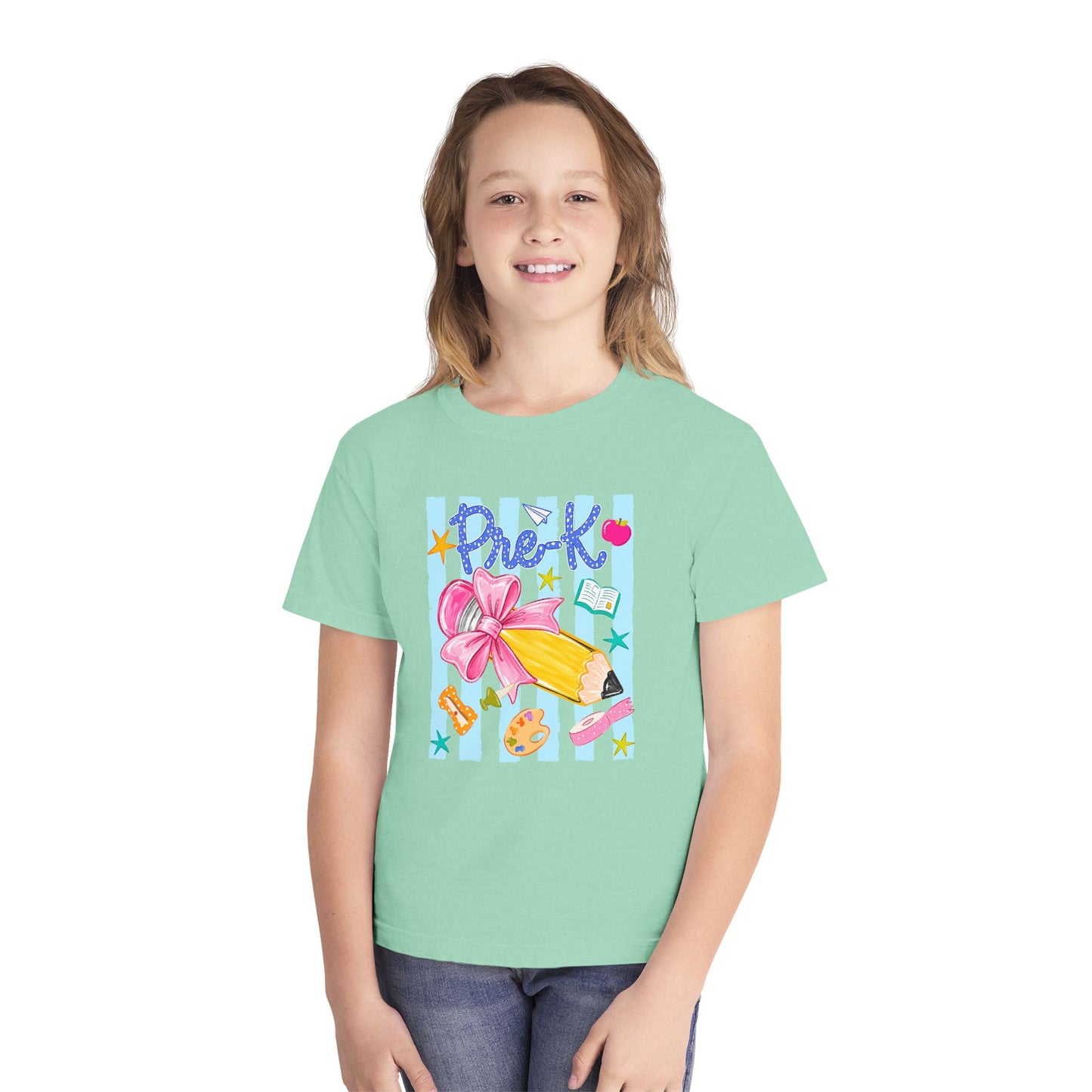 Youth Tee — 'Pre-K' Pencil & Flower Back-to-School Graphic Shirt