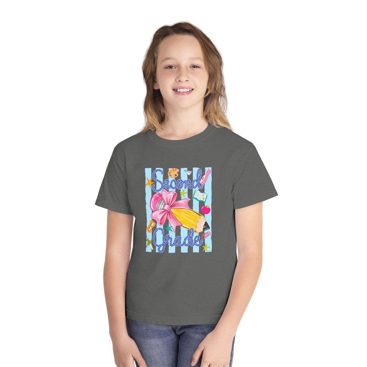 Second Grade Youth Tee — Back-to-School Cute Floral Pencil Design