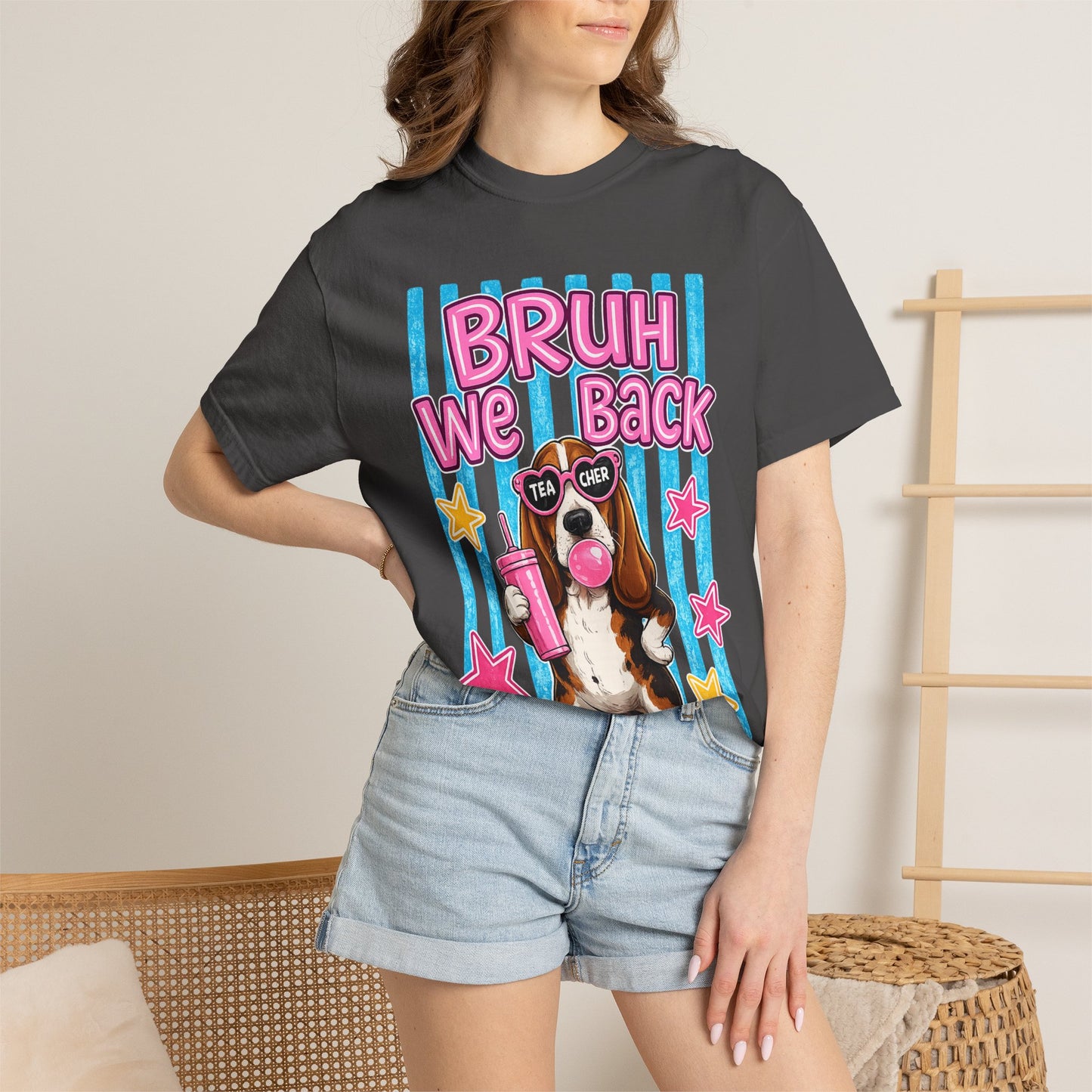 Bruh We Back T-Shirt — Cute Basset Hound Bubblegum Graphic Tee