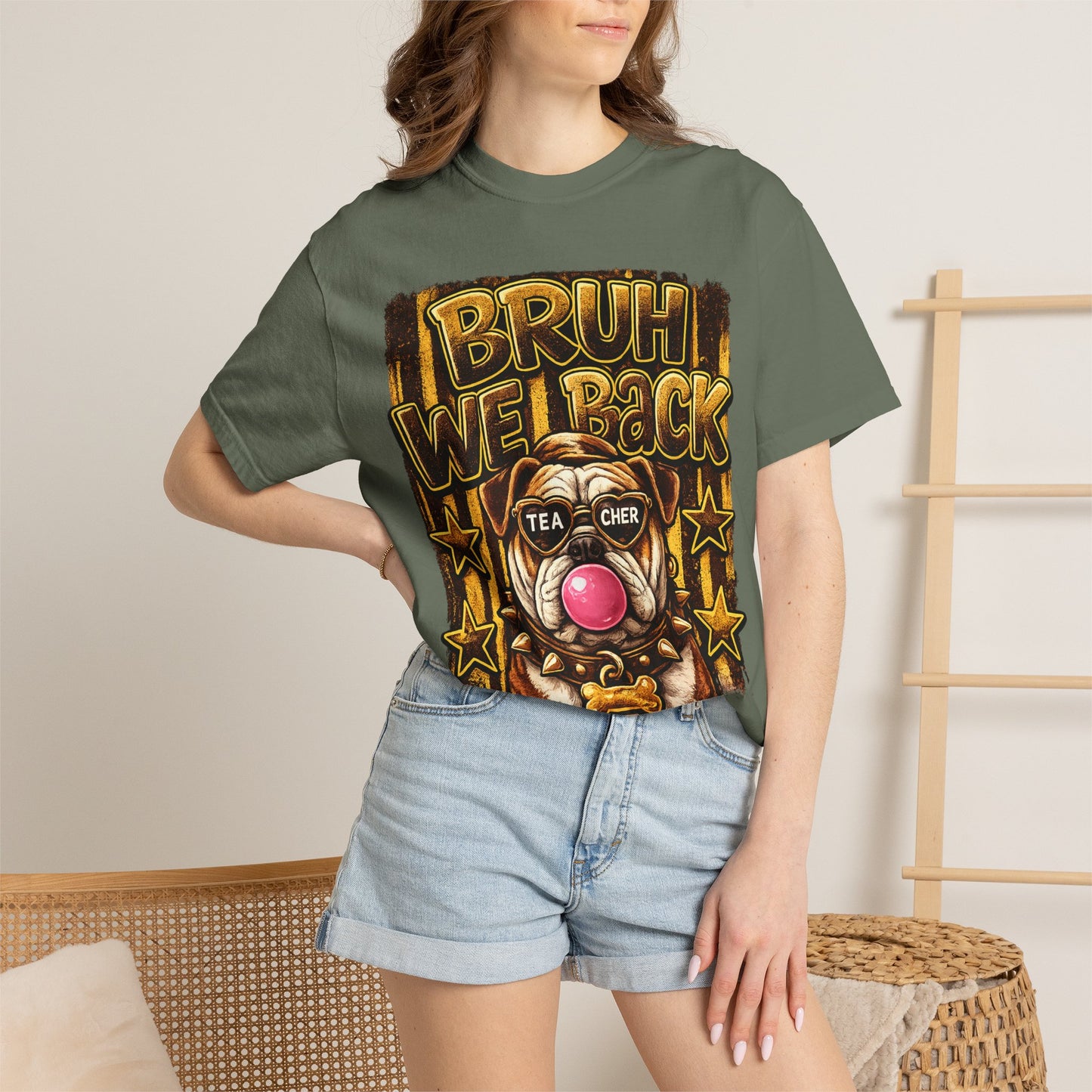 Bruh We Back Bulldog Graphic Tee — Teacher Bubblegum Bulldog T-Shirt
