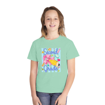 Second Grade Youth Tee — Back-to-School Cute Floral Pencil Design