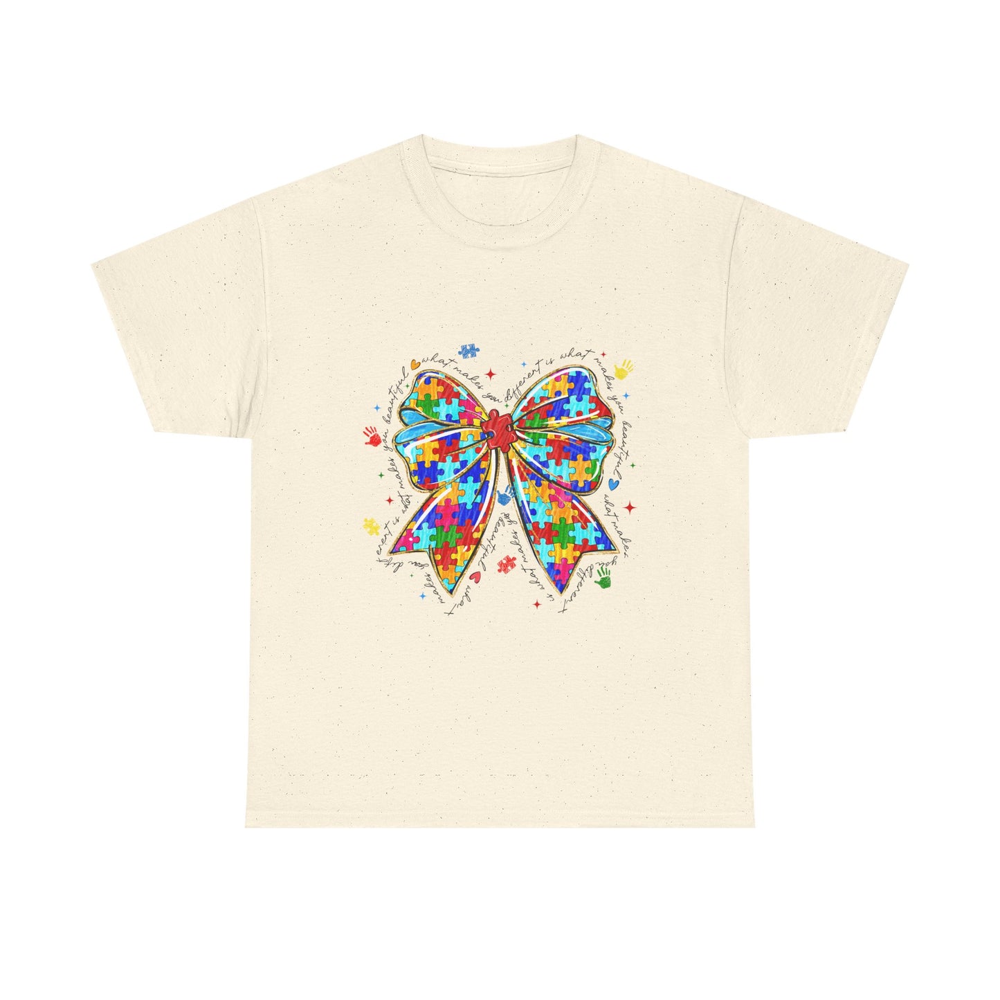 Autism Awareness Puzzle Bow T-Shirt — Colorful Support Ribbon Tee