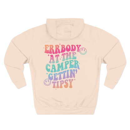 Gettin' Tipsy Camper Hoodie — Retro Pastel Camping Graphic Fleece
