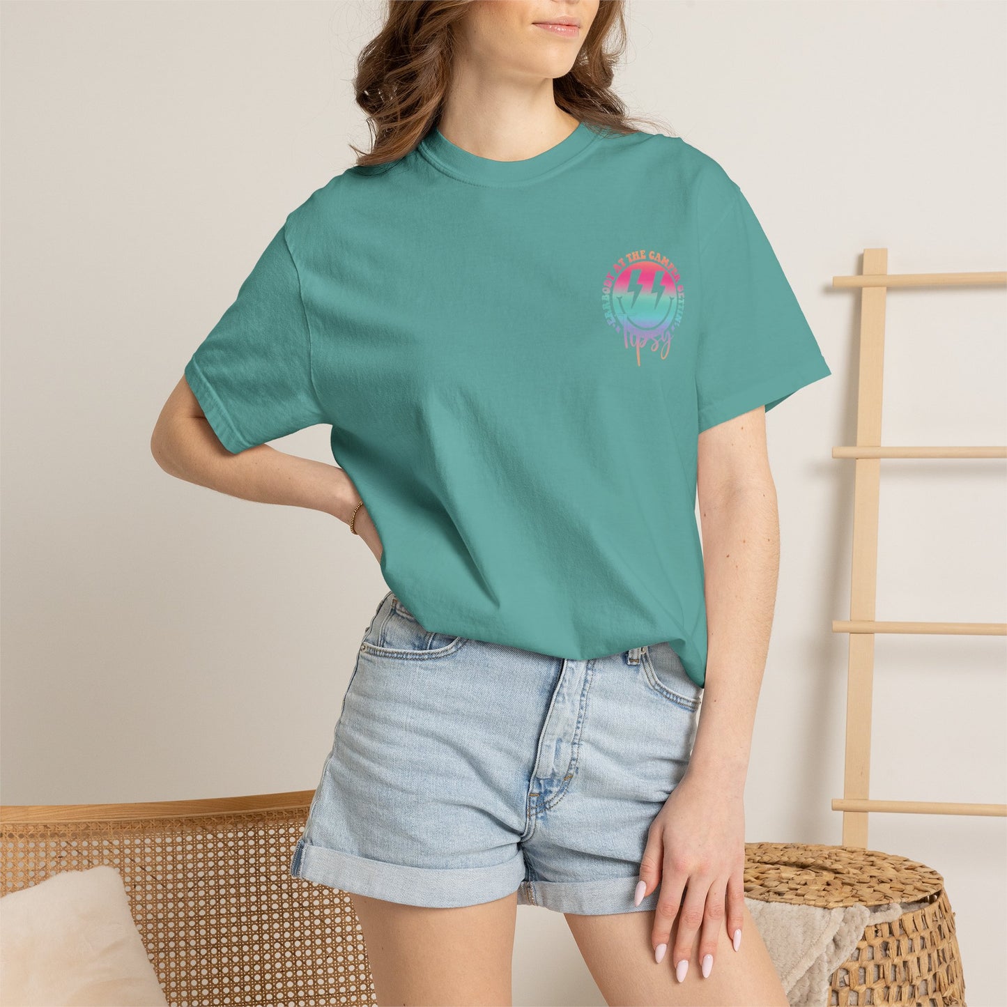 Gettin' Tipsy Camper T-Shirt — Retro Rainbow Camping Tee