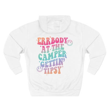 Gettin' Tipsy Camper Hoodie — Retro Pastel Camping Graphic Fleece
