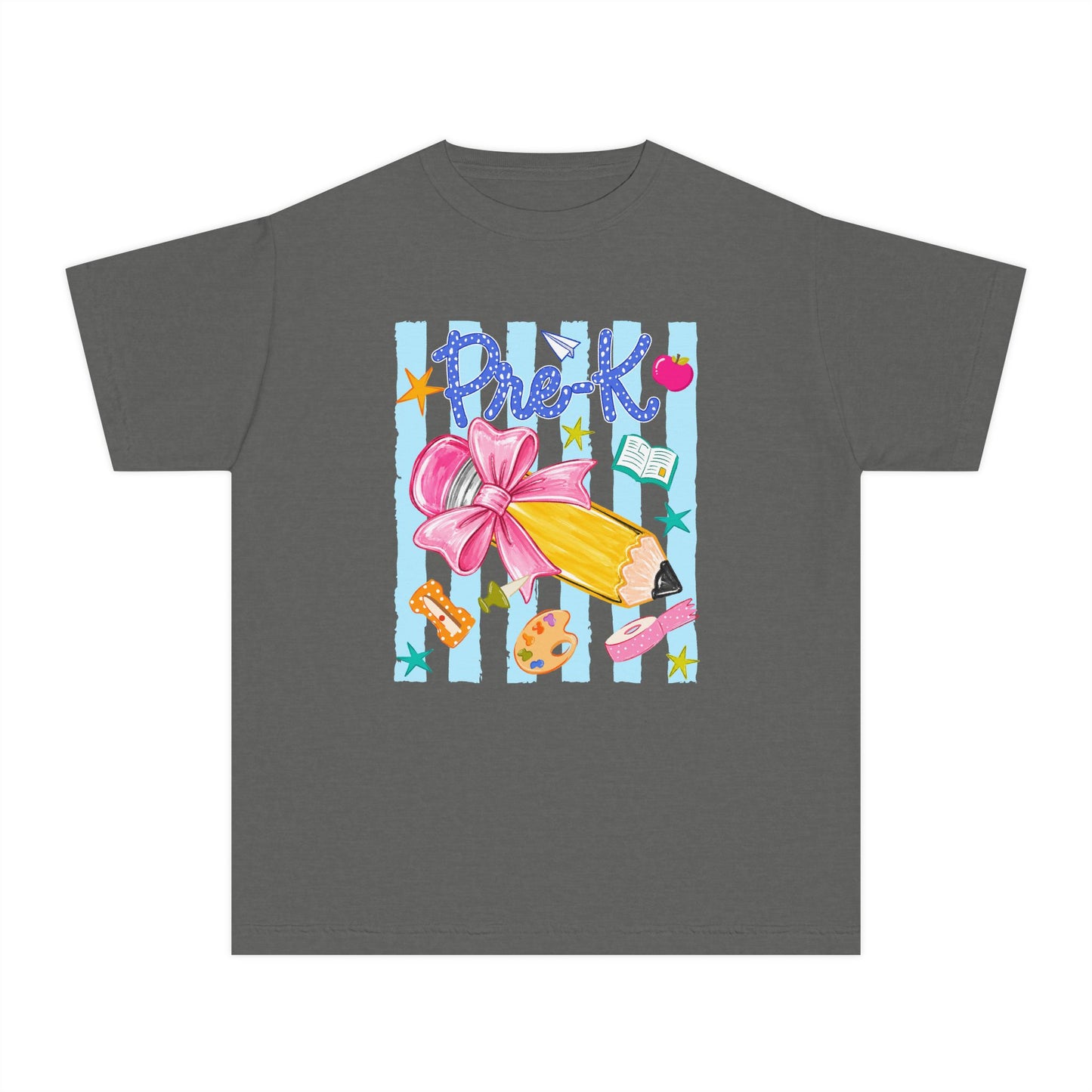 Youth Tee — 'Pre-K' Pencil & Flower Back-to-School Graphic Shirt