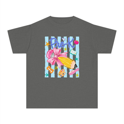 Youth Tee — 'Pre-K' Pencil & Flower Back-to-School Graphic Shirt
