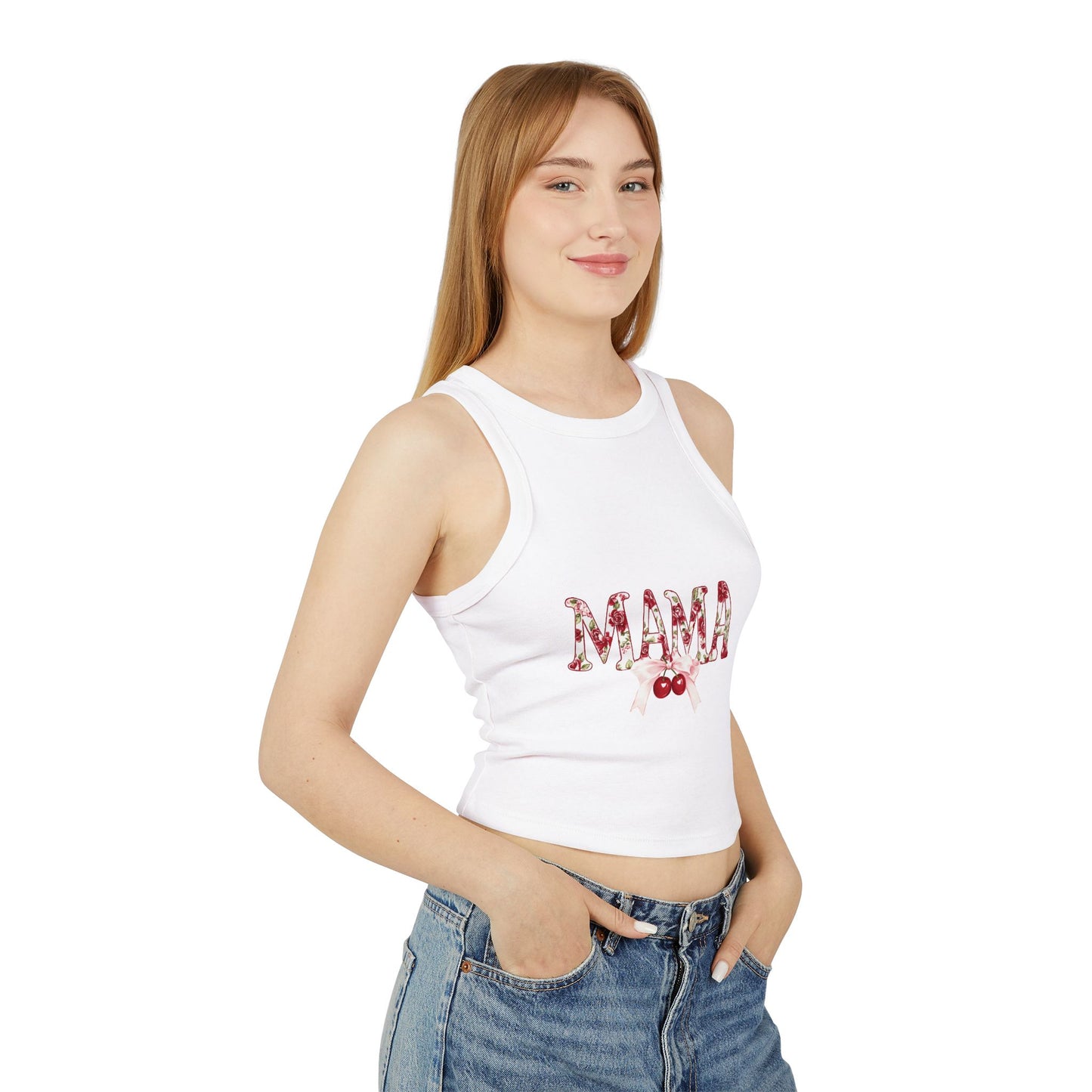 Mama Cherry Floral Racer Tank — Women's Cute Mother's Day Tank Top