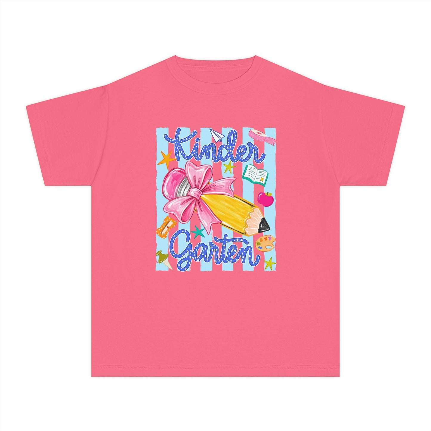 Kindergarten Pencil Bow Youth Tee — Back to School Cute Kids Shirt