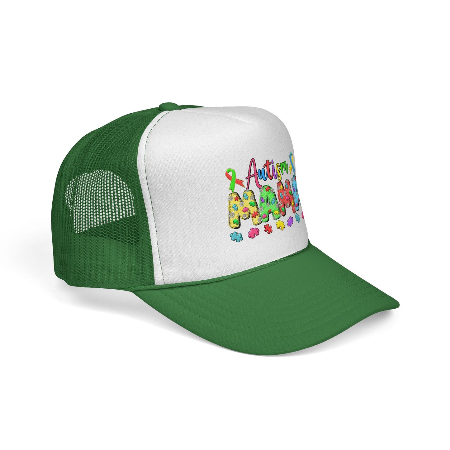 Autism Mama Trucker Hat - Colorful Puzzle Ribbon Support Cap