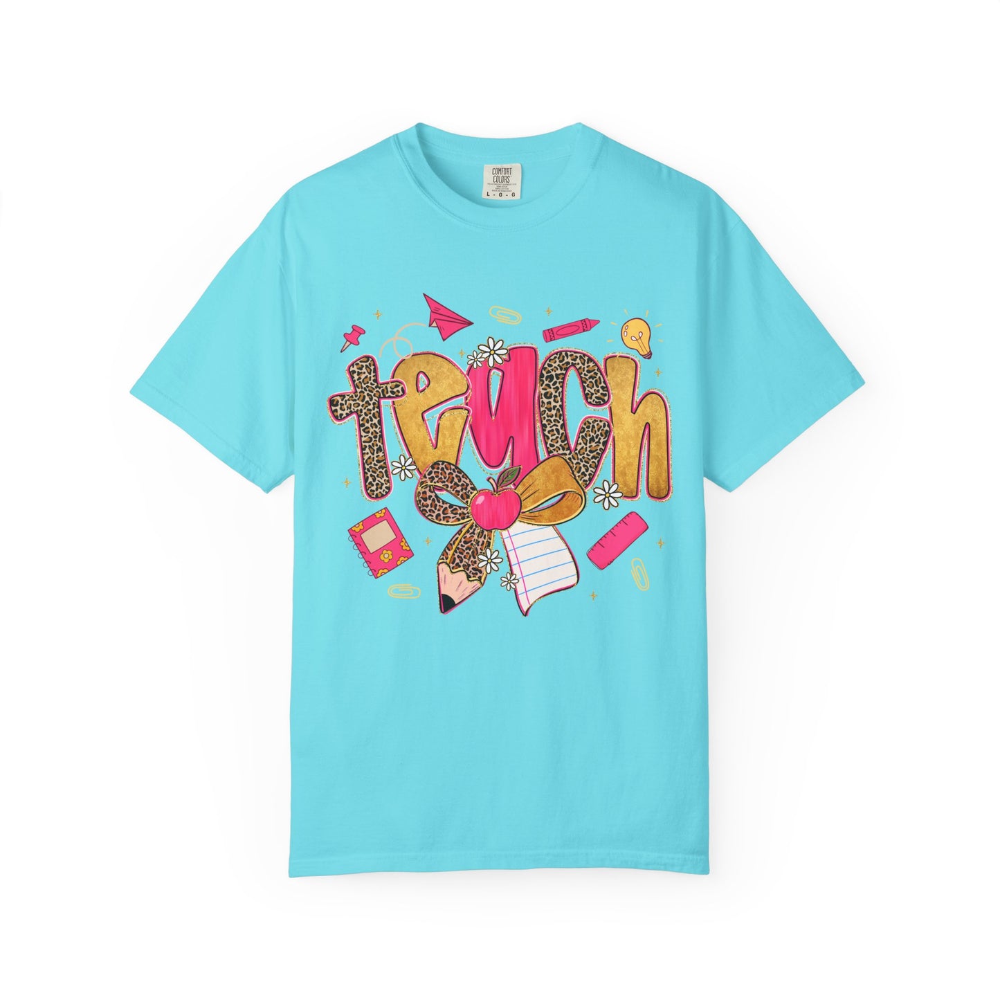 Teacher Graphic T‑Shirt — Colorful 'Teach' School Supplies Design for Educators