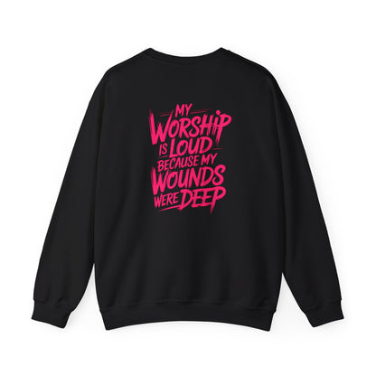 Worship Is Loud Crewneck Sweatshirt — Christian Faith Graphic