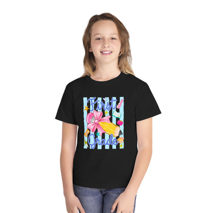 First Grade Youth Tee — Back to School Girls' Cute Pencil & Bow Design